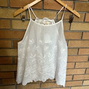 NWT Blush BJ Boutique White Lace Embroidered Eyelet Floral Halter Top Size Small